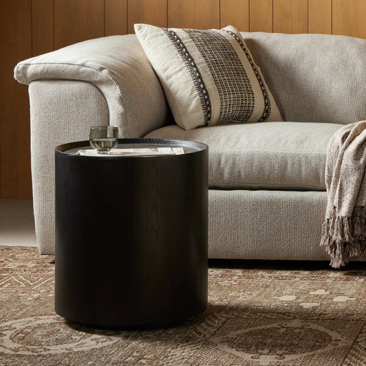 Astoria End Table by Four Hands in ebony, bluestone and ebony, blue stone. Made from bluestone, solid oak, oak plywood in a modern style.