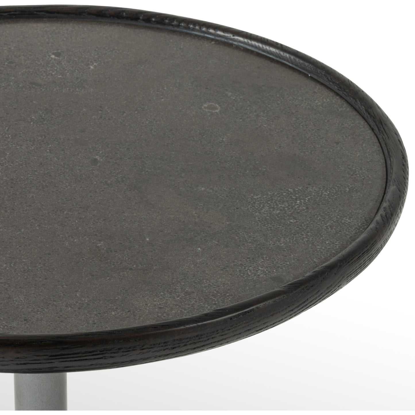 004 SI-1714623 | Closeup | Brunswick End Table by Four Hands in ebony, brushed gunmetal, bluestone. Made from bluestone, solid oak, iron in a eclectic & global style.