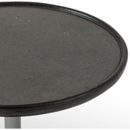 Brunswick End Table by Four Hands in ebony, brushed gunmetal, bluestone. Made from bluestone, solid oak, iron in a eclectic & global style.