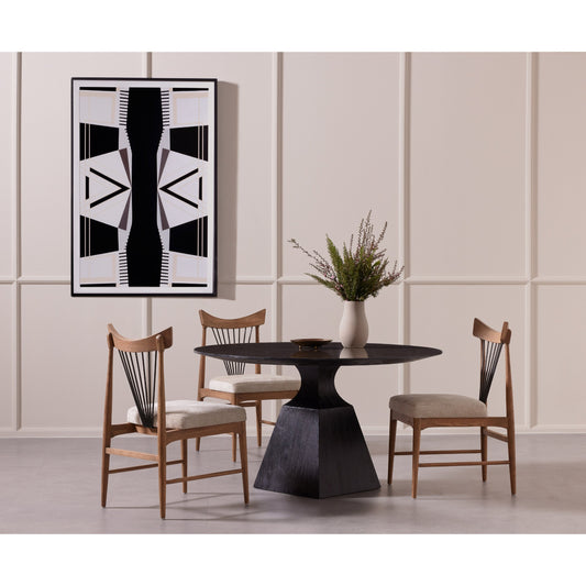 Sargon Dining Table by Four Hands in washed black, bluestone and washed black, blue stone. Made from bluestone, solid oak in a modern style.