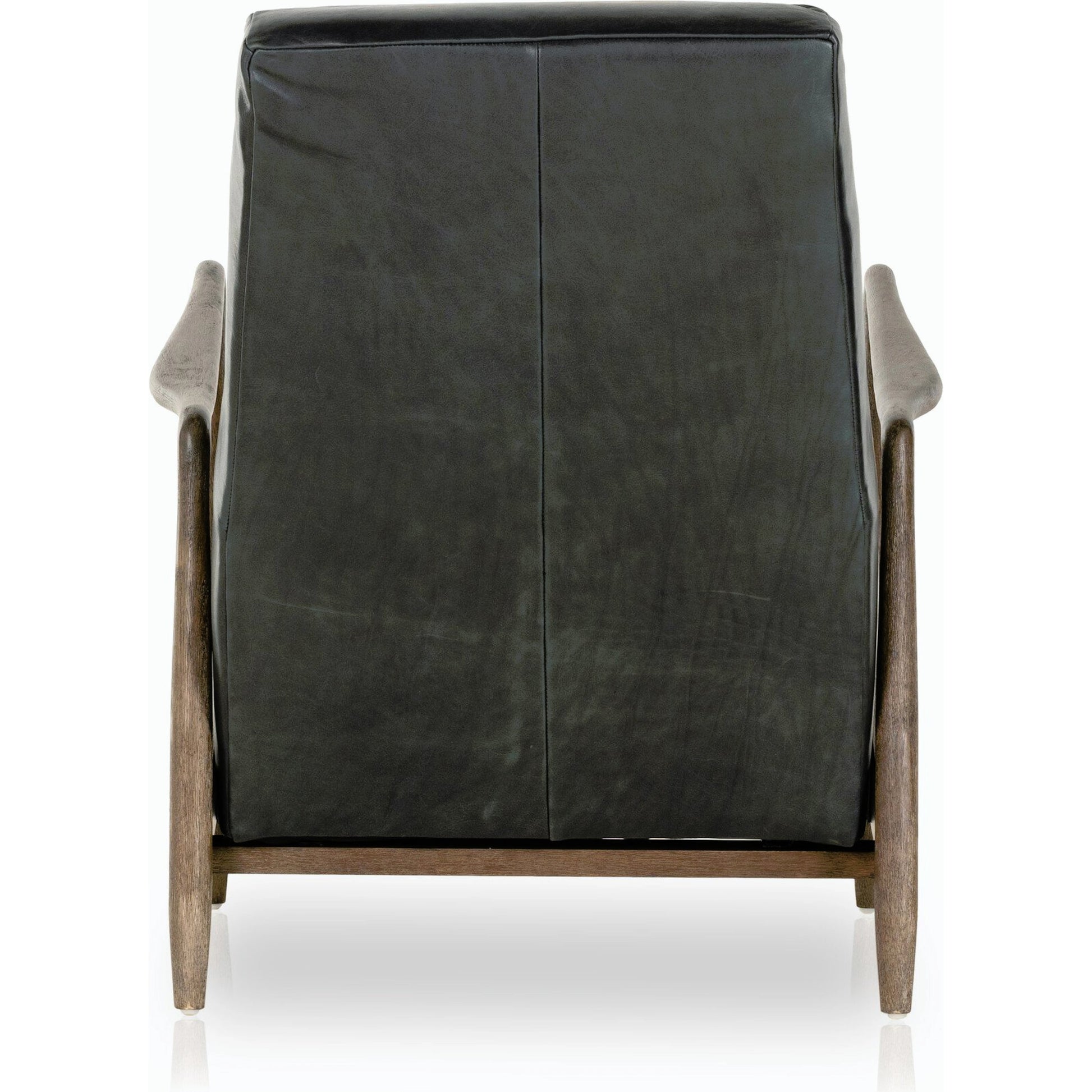 Braden Recliner by Four Hands in dakota black, rubbed sienna brown. Made from top grain leather, solid parawood, 100% polyester in a modern style.
