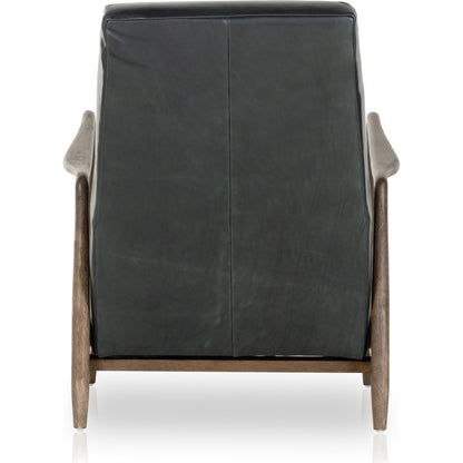 Braden Recliner by Four Hands in dakota black, rubbed sienna brown. Made from top grain leather, solid parawood, 100% polyester in a modern style.