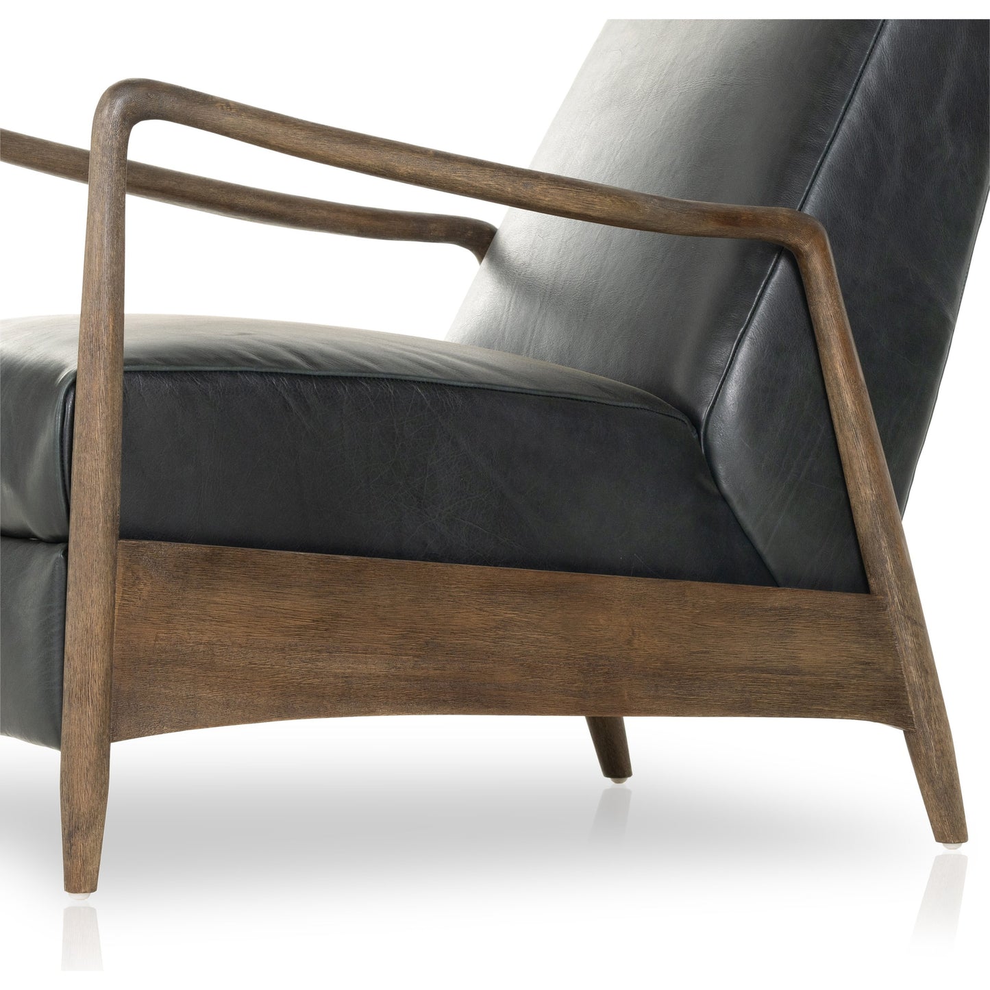 004 SI-1902132 | Additional Silo | Braden Recliner by Four Hands in dakota black, rubbed sienna brown. Made from top grain leather, solid parawood, 100% polyester in a modern style.