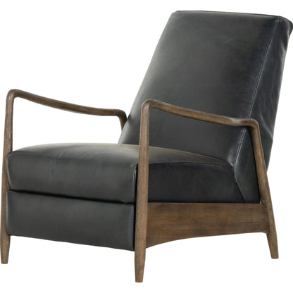 Braden Recliner by Four Hands in dakota black, rubbed sienna brown. Made from top grain leather, solid parawood, 100% polyester in a modern style.