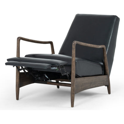 Braden Recliner by Four Hands in dakota black, rubbed sienna brown. Made from top grain leather, solid parawood, 100% polyester in a modern style.