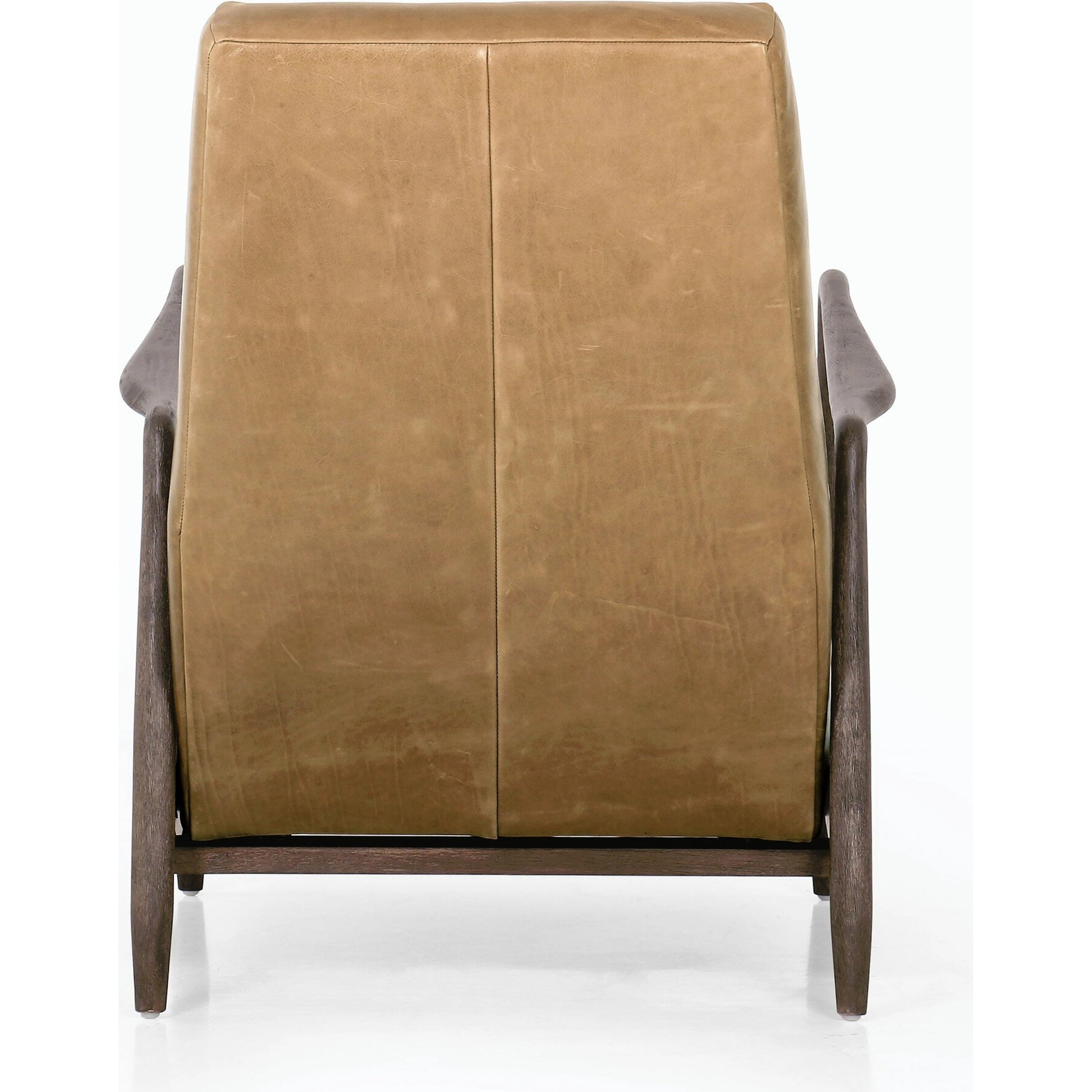Braden Recliner by Four Hands in dakota black, rubbed sienna brown. Made from top grain leather, solid parawood, 100% polyester in a modern style.