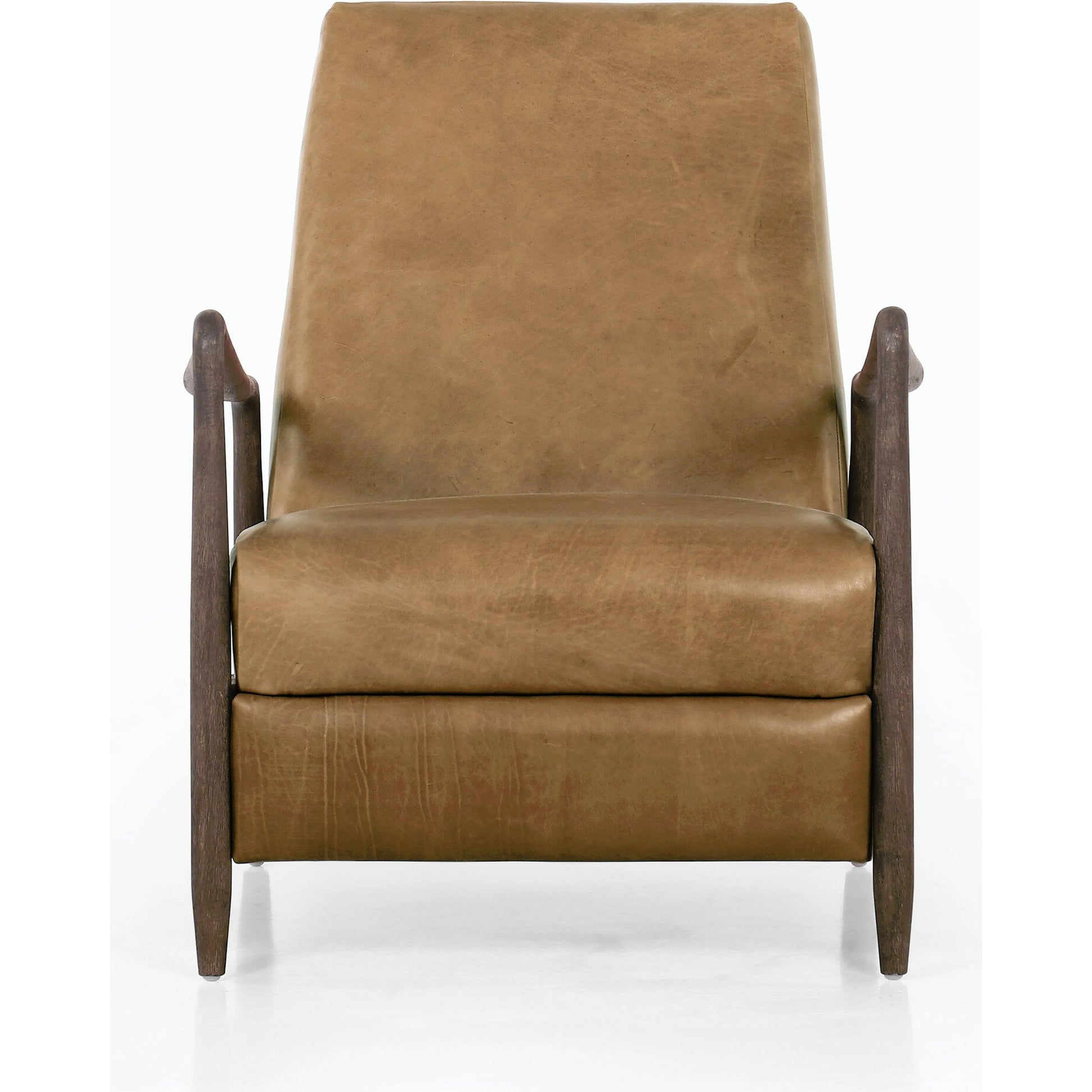 Braden Recliner by Four Hands in dakota black, rubbed sienna brown. Made from top grain leather, solid parawood, 100% polyester in a modern style.