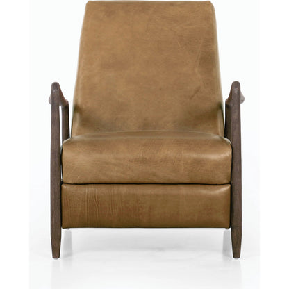 Braden Recliner by Four Hands in dakota black, rubbed sienna brown. Made from top grain leather, solid parawood, 100% polyester in a modern style.