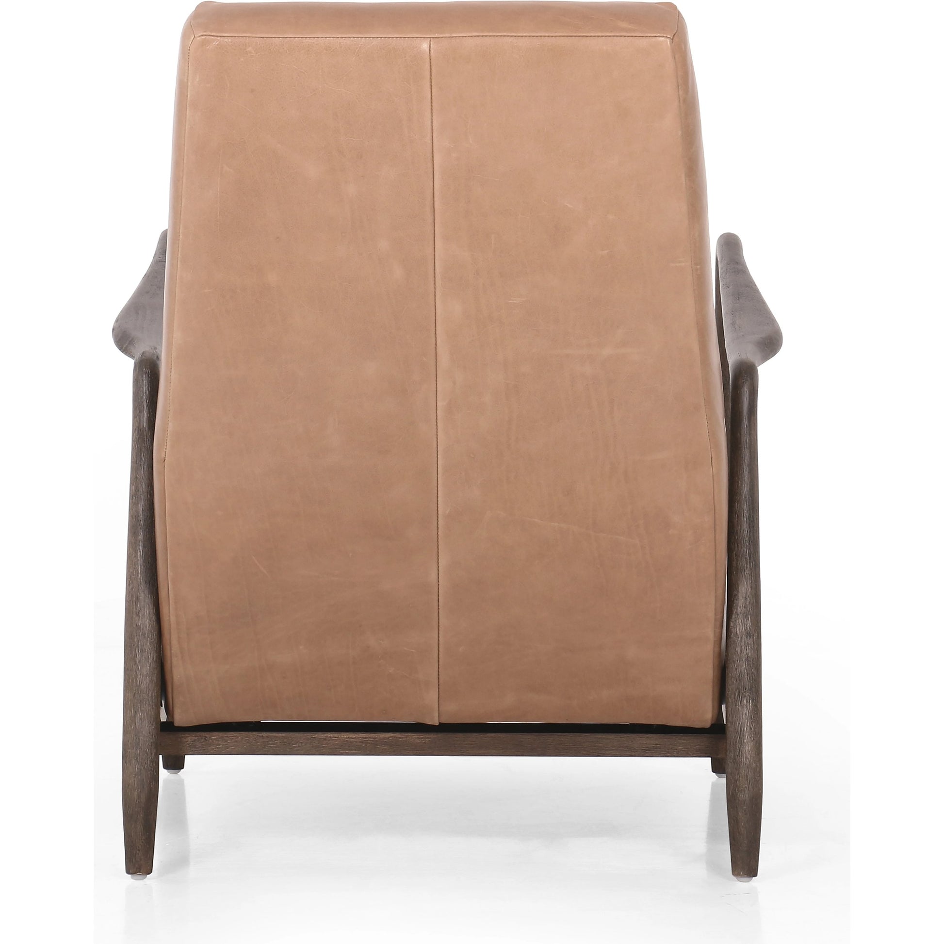 Braden Recliner by Four Hands in dakota black, rubbed sienna brown. Made from top grain leather, solid parawood, 100% polyester in a modern style.