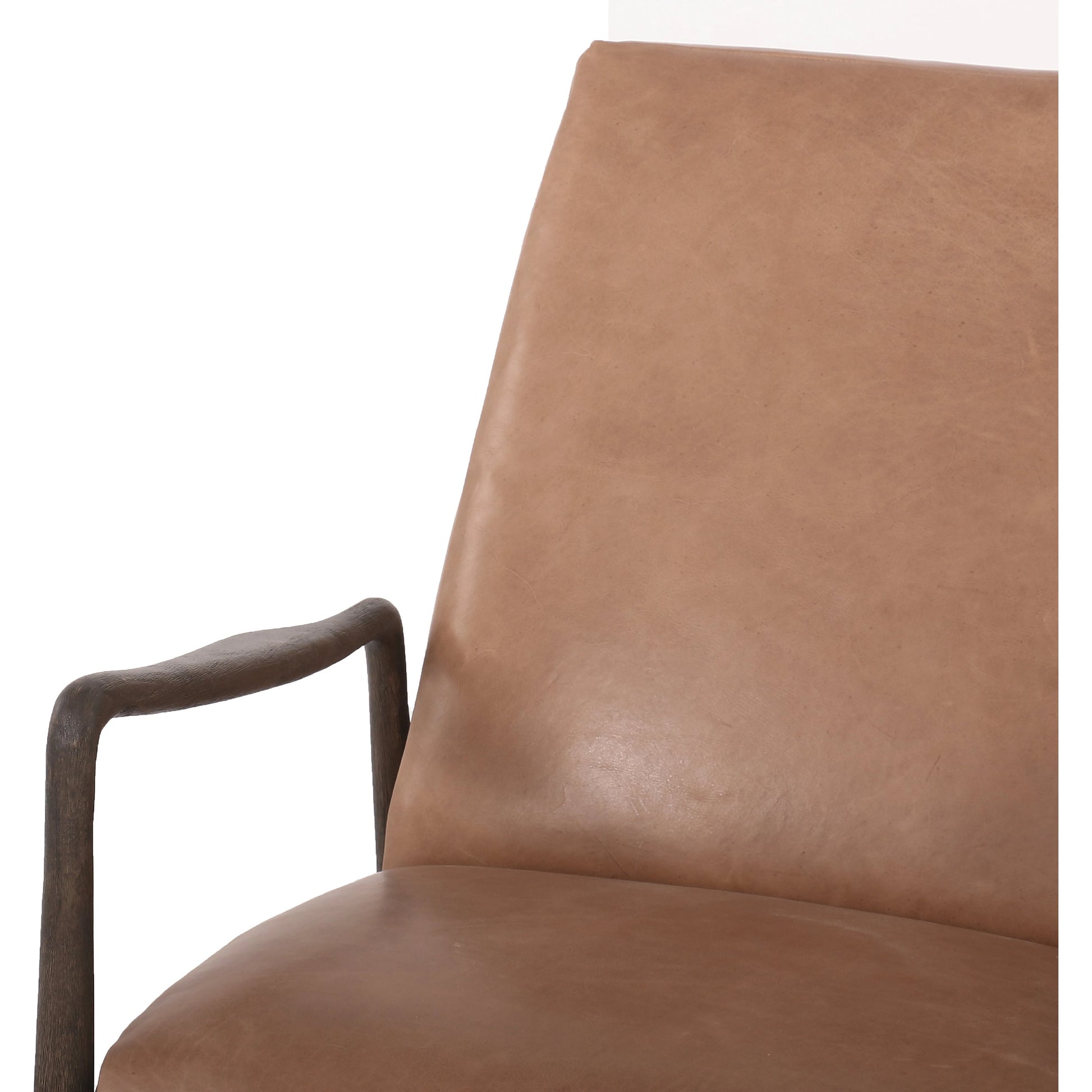 Braden Recliner by Four Hands in dakota black, rubbed sienna brown. Made from top grain leather, solid parawood, 100% polyester in a modern style.