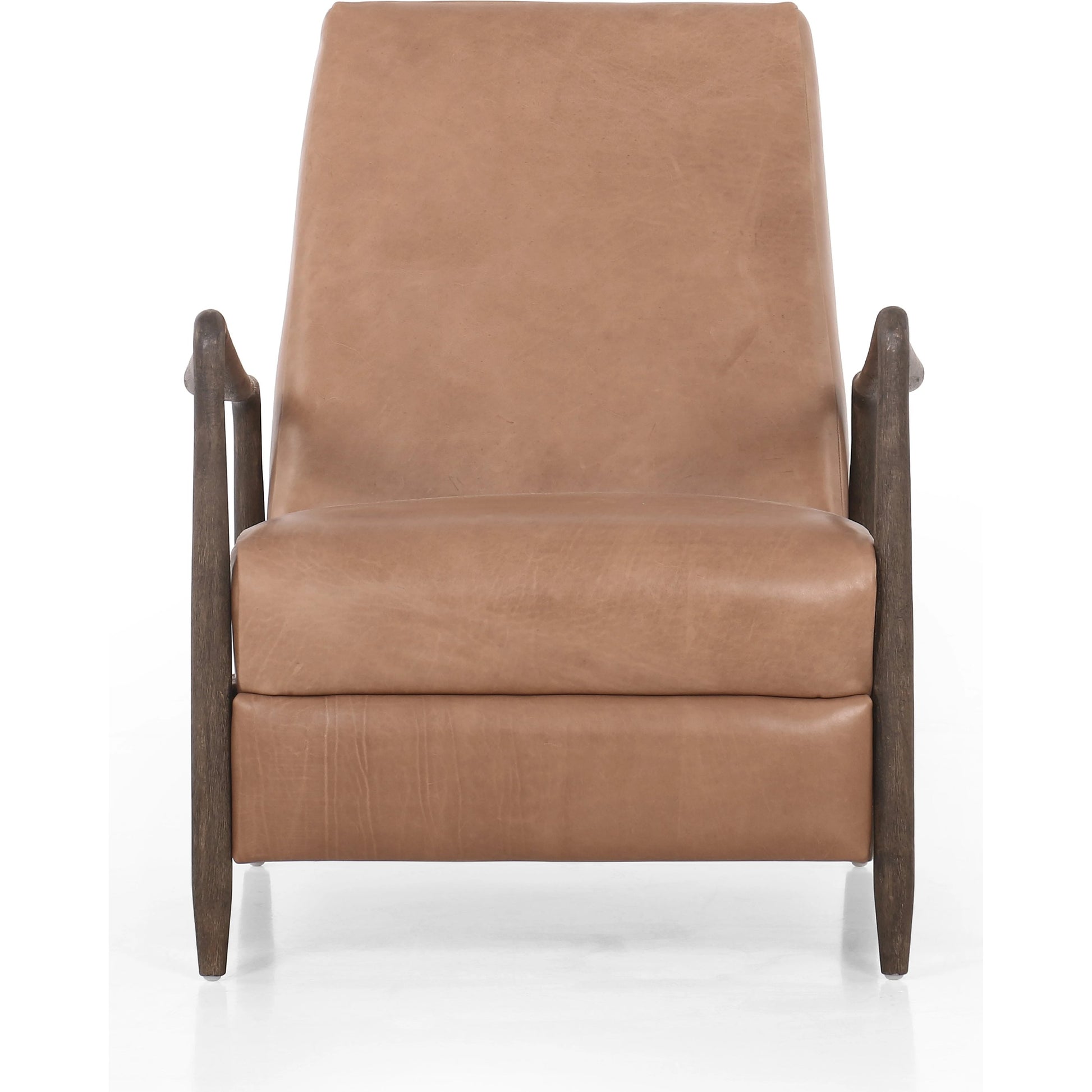 Braden Recliner by Four Hands in dakota black, rubbed sienna brown. Made from top grain leather, solid parawood, 100% polyester in a modern style.