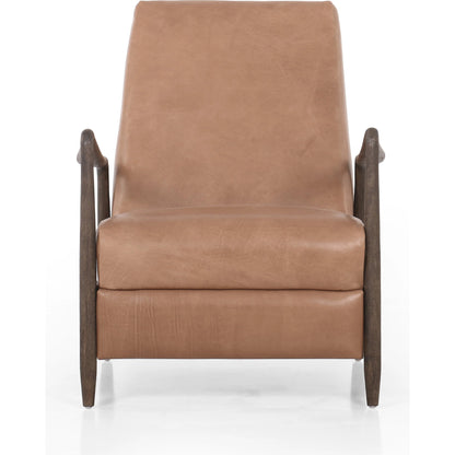 Braden Recliner by Four Hands in dakota black, rubbed sienna brown. Made from top grain leather, solid parawood, 100% polyester in a modern style.