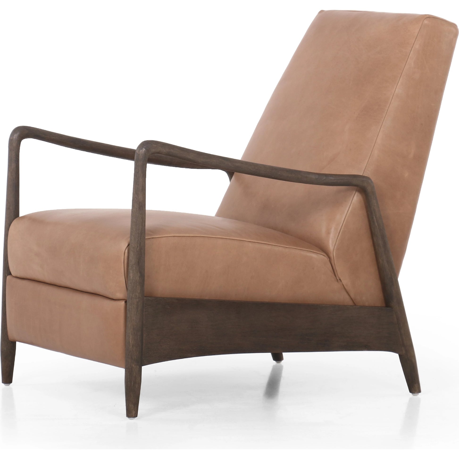 Braden Recliner by Four Hands in dakota black, rubbed sienna brown. Made from top grain leather, solid parawood, 100% polyester in a modern style.