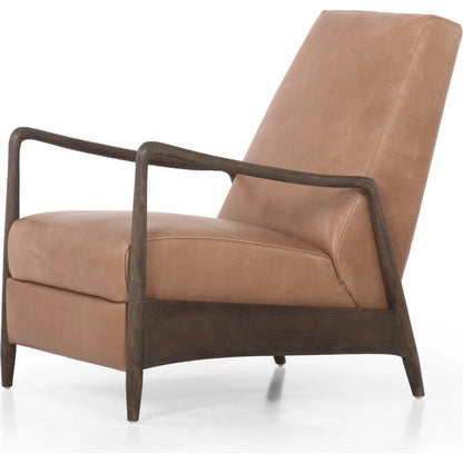 Braden Recliner by Four Hands in dakota black, rubbed sienna brown. Made from top grain leather, solid parawood, 100% polyester in a modern style.