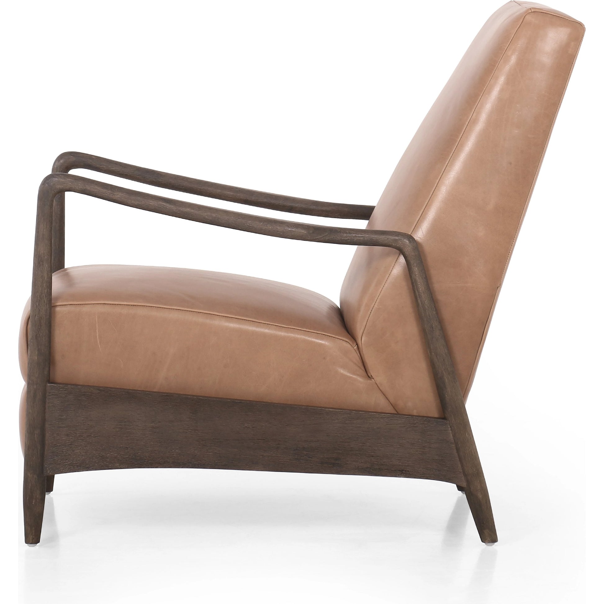 Braden Recliner by Four Hands in dakota black, rubbed sienna brown. Made from top grain leather, solid parawood, 100% polyester in a modern style.
