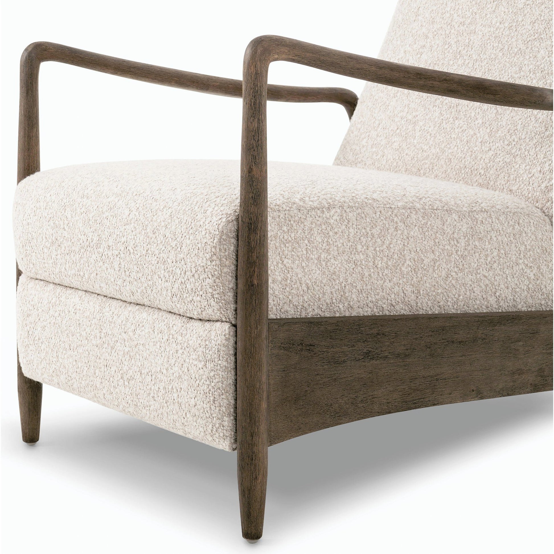Braden Recliner by Four Hands in dakota black, rubbed sienna brown. Made from top grain leather, solid parawood, 100% polyester in a modern style.