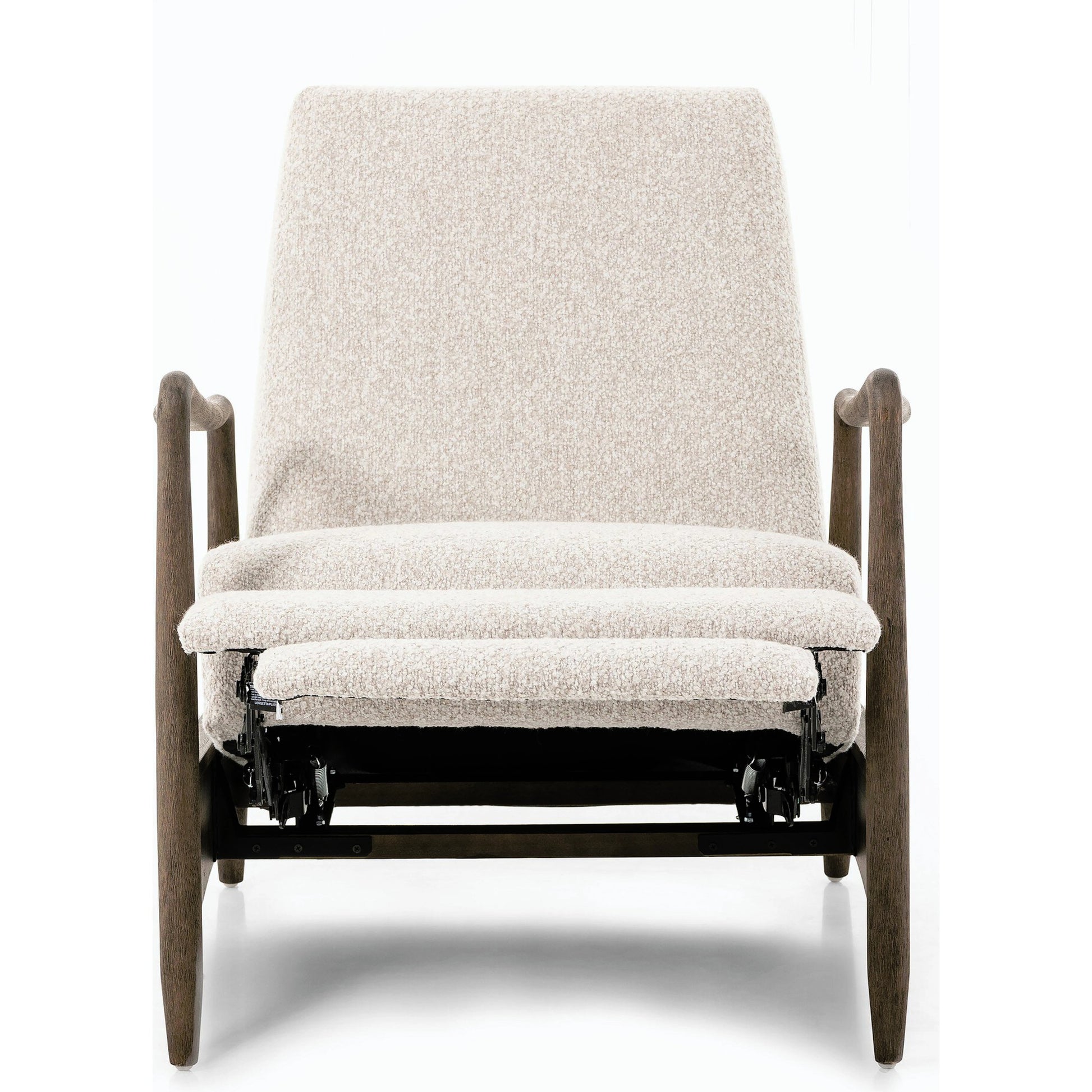 Braden Recliner by Four Hands in dakota black, rubbed sienna brown. Made from top grain leather, solid parawood, 100% polyester in a modern style.
