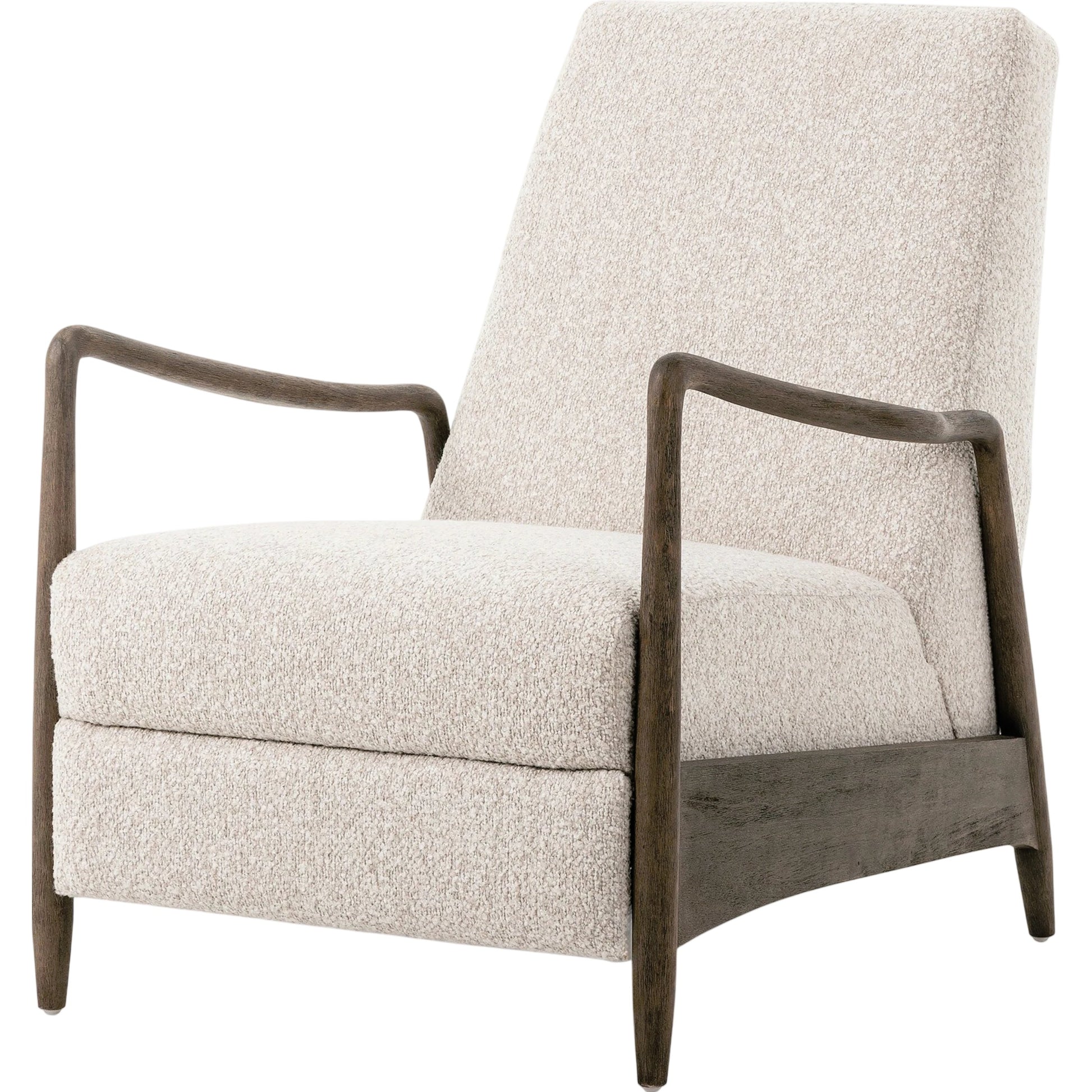 Braden Recliner by Four Hands in dakota black, rubbed sienna brown. Made from top grain leather, solid parawood, 100% polyester in a modern style.