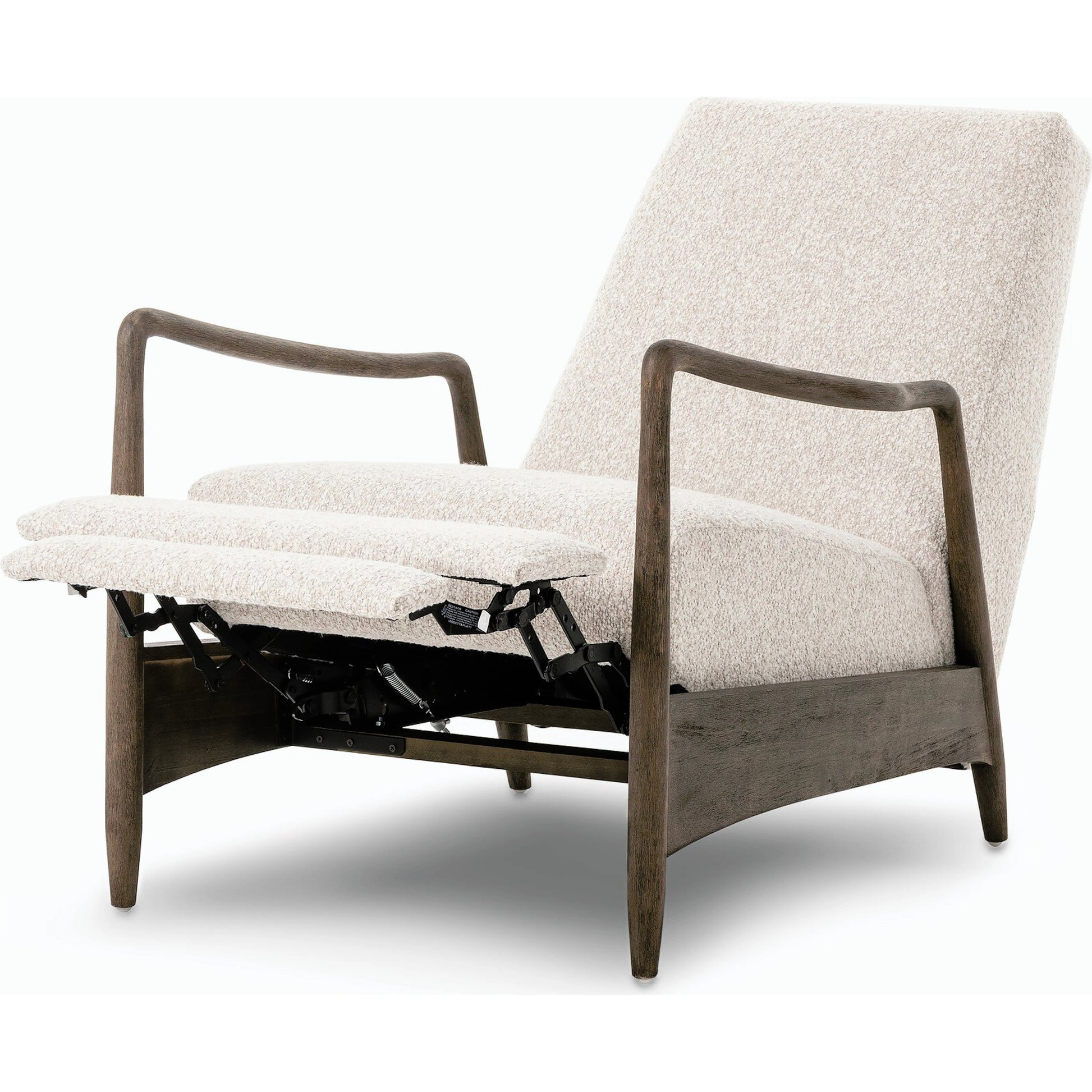 Braden Recliner by Four Hands in dakota black, rubbed sienna brown. Made from top grain leather, solid parawood, 100% polyester in a modern style.
