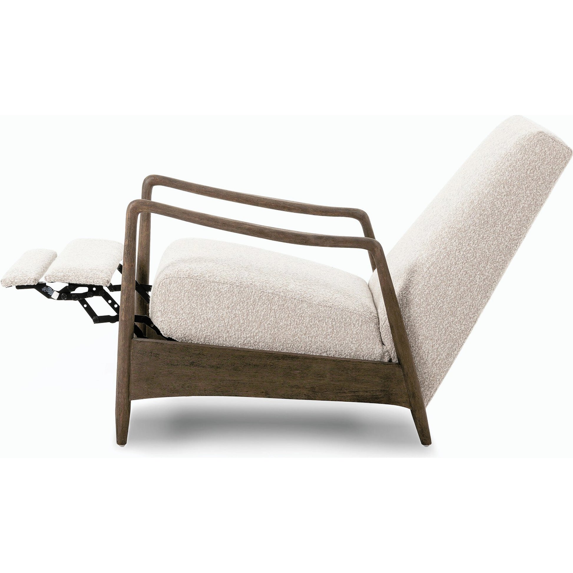 Braden Recliner by Four Hands in dakota black, rubbed sienna brown. Made from top grain leather, solid parawood, 100% polyester in a modern style.