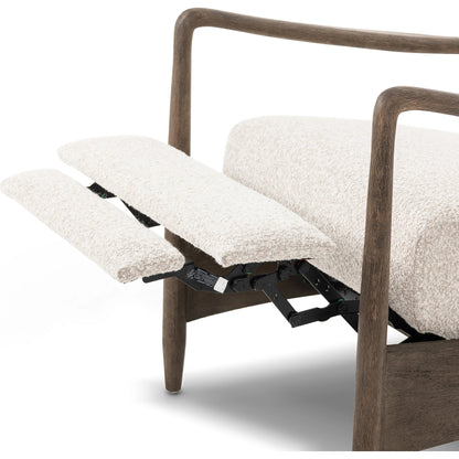 Braden Recliner by Four Hands in dakota black, rubbed sienna brown. Made from top grain leather, solid parawood, 100% polyester in a modern style.
