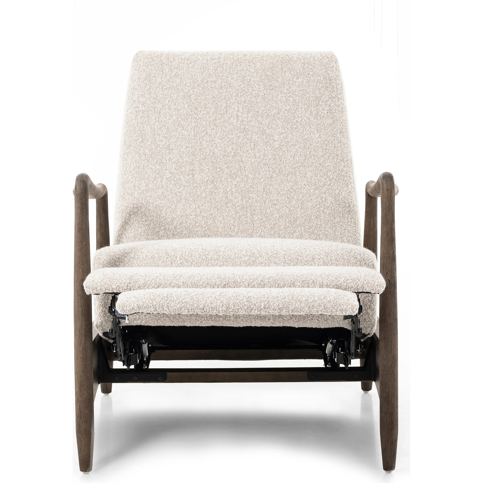 Braden Recliner by Four Hands in dakota black, rubbed sienna brown. Made from top grain leather, solid parawood, 100% polyester in a modern style.