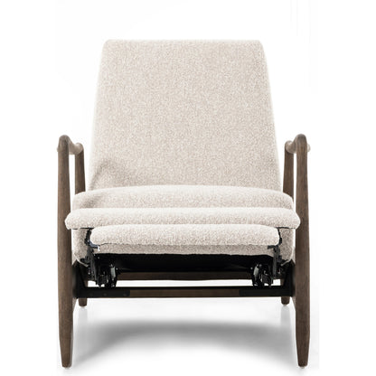 Braden Recliner by Four Hands in dakota black, rubbed sienna brown. Made from top grain leather, solid parawood, 100% polyester in a modern style.
