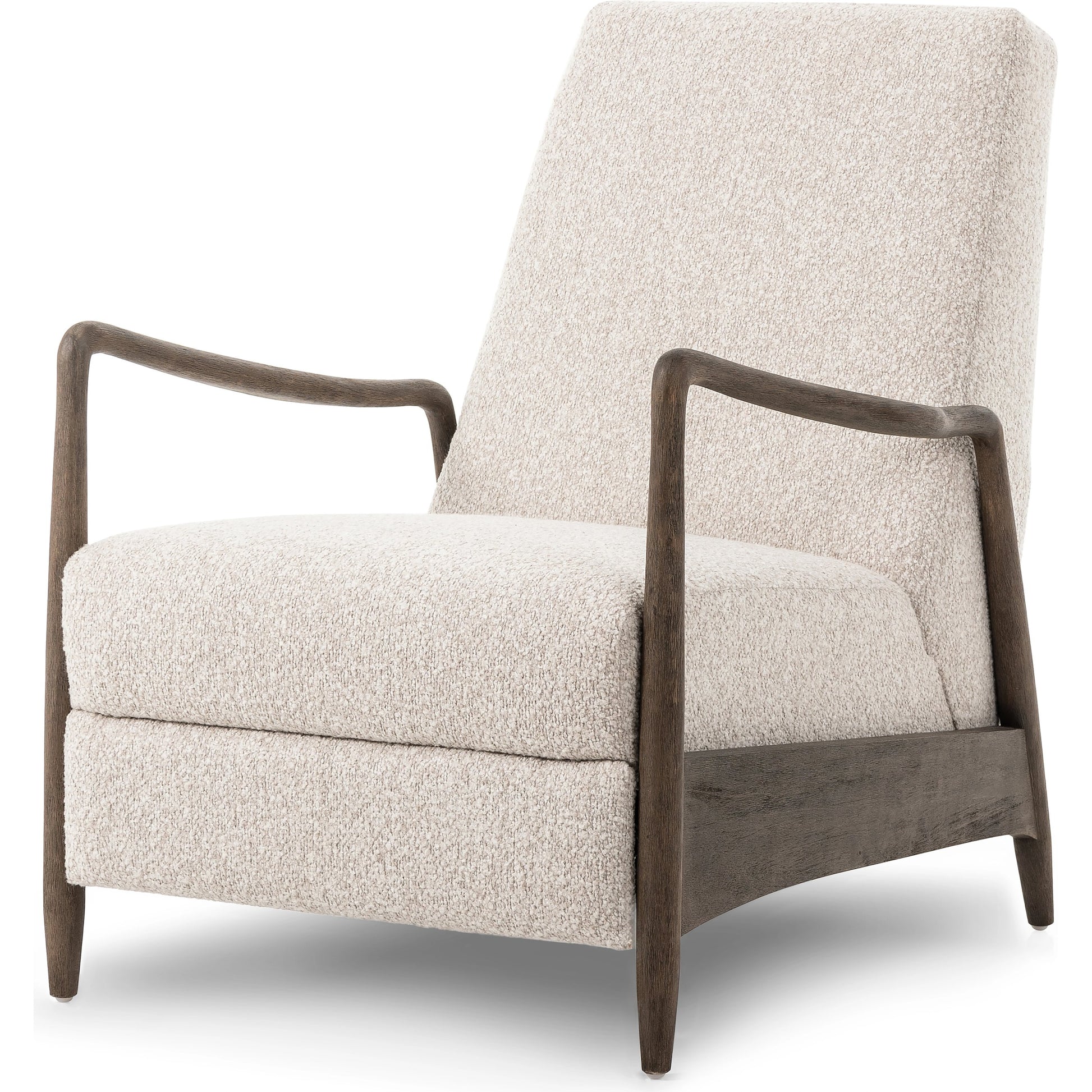 Braden Recliner by Four Hands in dakota black, rubbed sienna brown. Made from top grain leather, solid parawood, 100% polyester in a modern style.