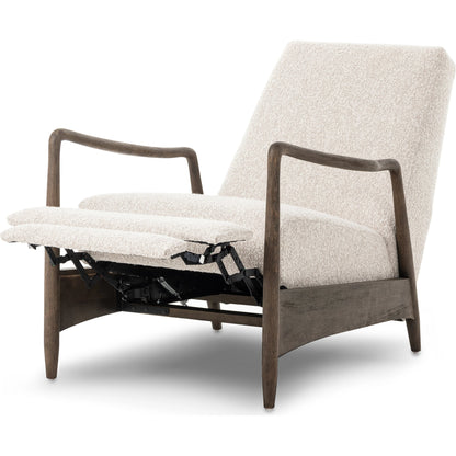 Braden Recliner by Four Hands in dakota black, rubbed sienna brown. Made from top grain leather, solid parawood, 100% polyester in a modern style.