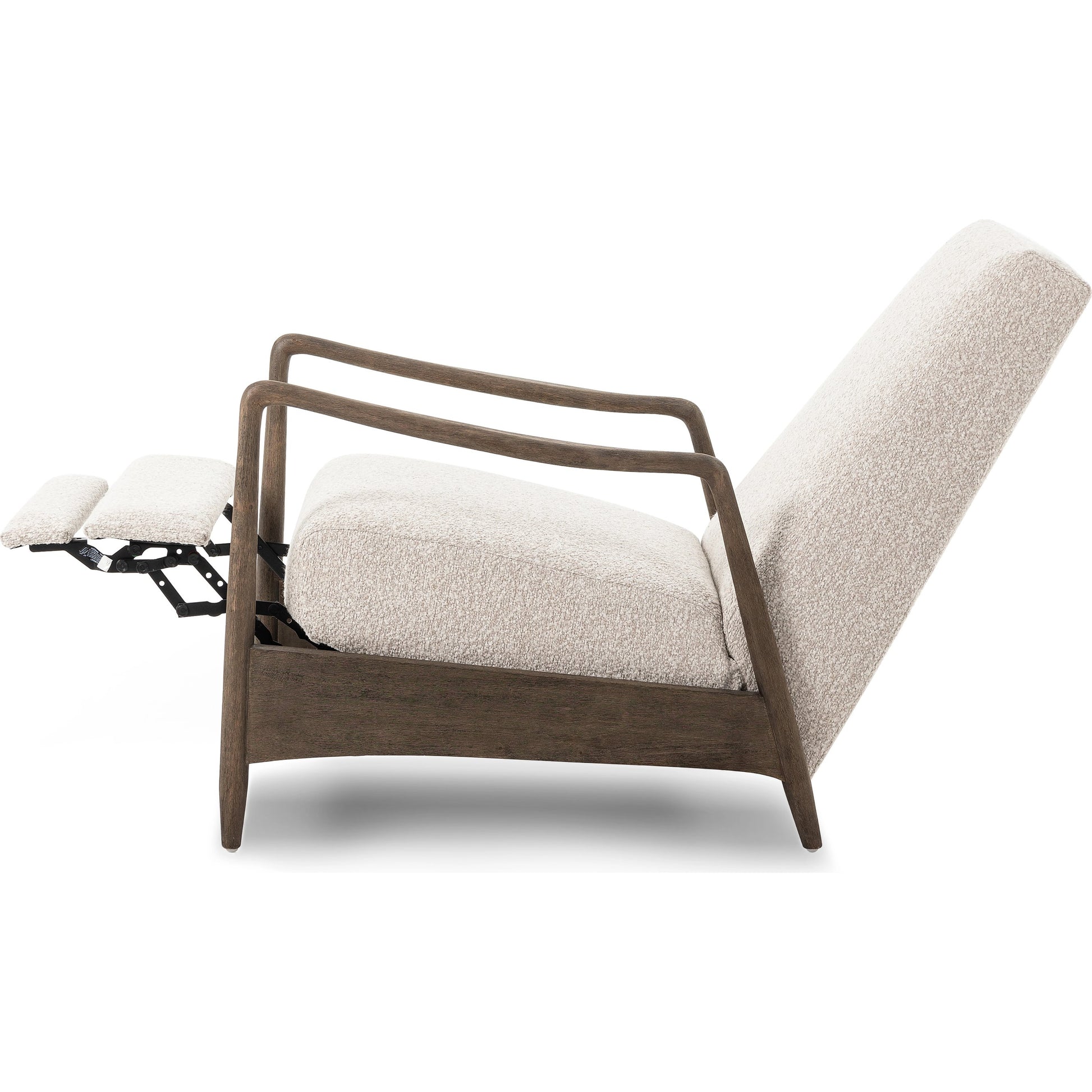Braden Recliner by Four Hands in dakota black, rubbed sienna brown. Made from top grain leather, solid parawood, 100% polyester in a modern style.