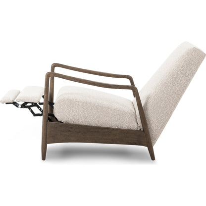 Braden Recliner by Four Hands in dakota black, rubbed sienna brown. Made from top grain leather, solid parawood, 100% polyester in a modern style.