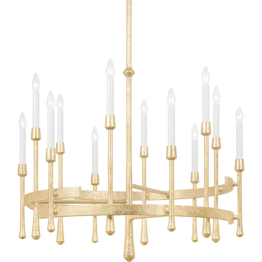 Hathaway 12 Light Chandelier by Hudson Valley in vintage gold leaf. Made from steel in a modern style.