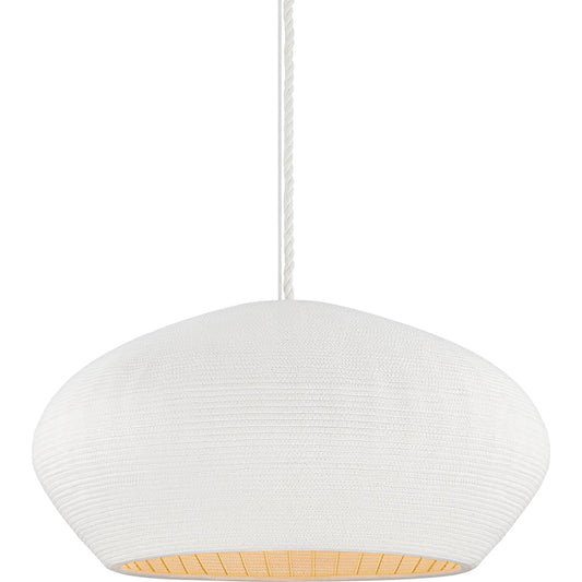 Ferndale Pendant by Hudson Valley in gesso white. Made from natural woven in a unique style.