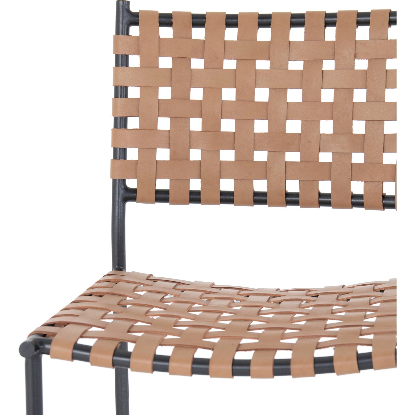 039 SI-1715370 | Closeup | Garza Counter Stool by Four Hands in natural leather, gunmetal. Made from iron, top grain leather in a cottage & farmhouse style.