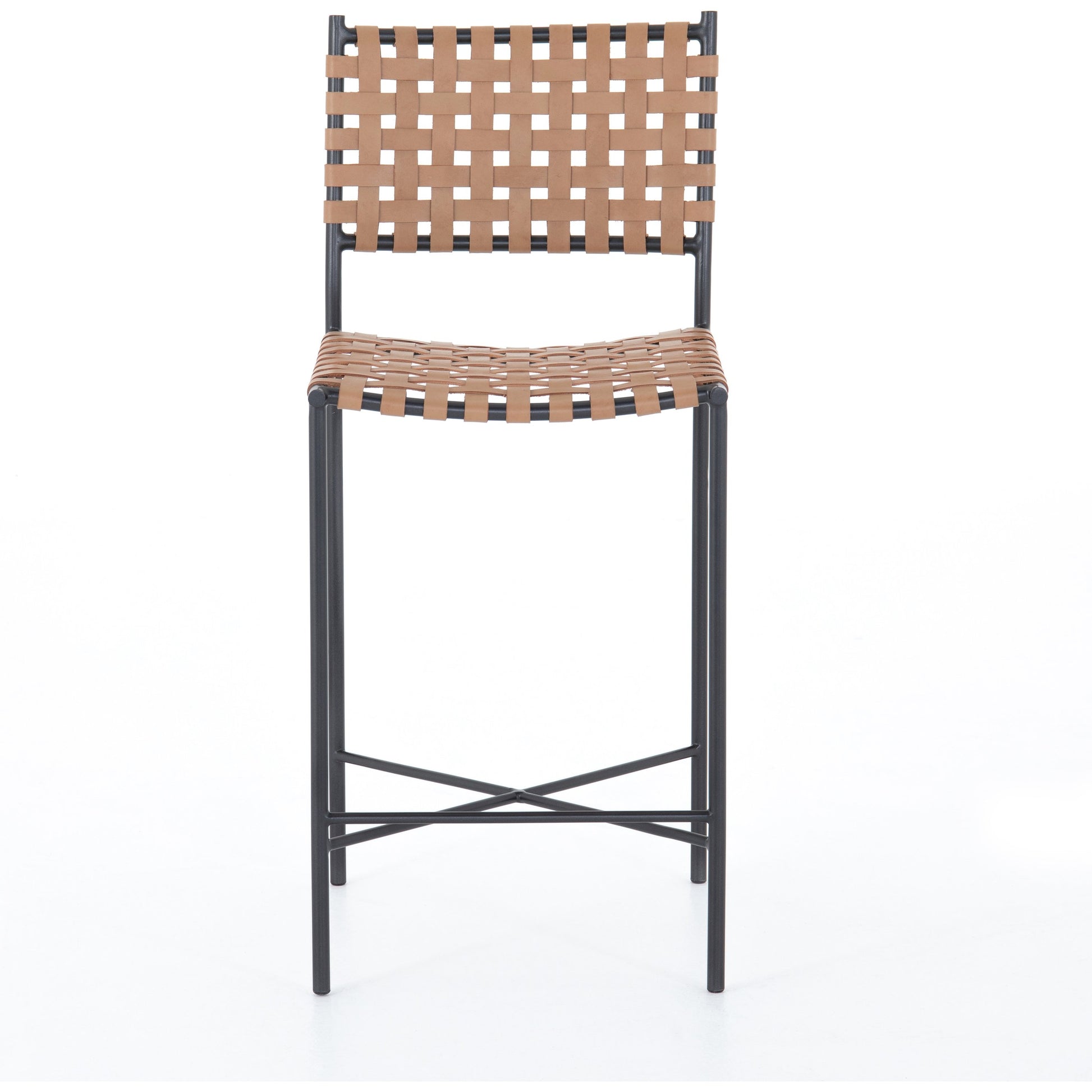 Garza Counter Stool by Four Hands in natural leather, gunmetal. Made from iron, top grain leather in a cottage & farmhouse style.
