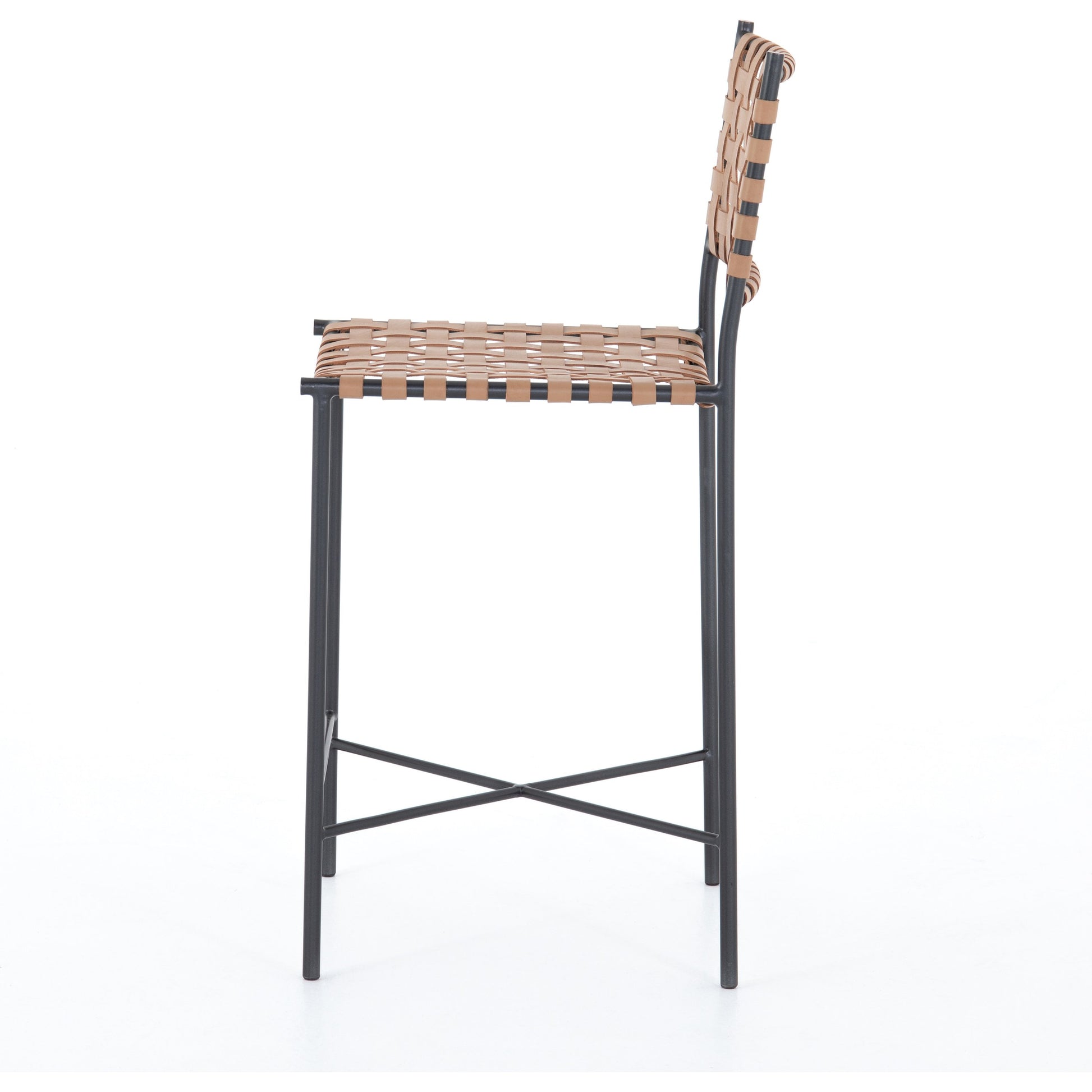 Garza Counter Stool by Four Hands in natural leather, gunmetal. Made from iron, top grain leather in a cottage & farmhouse style.