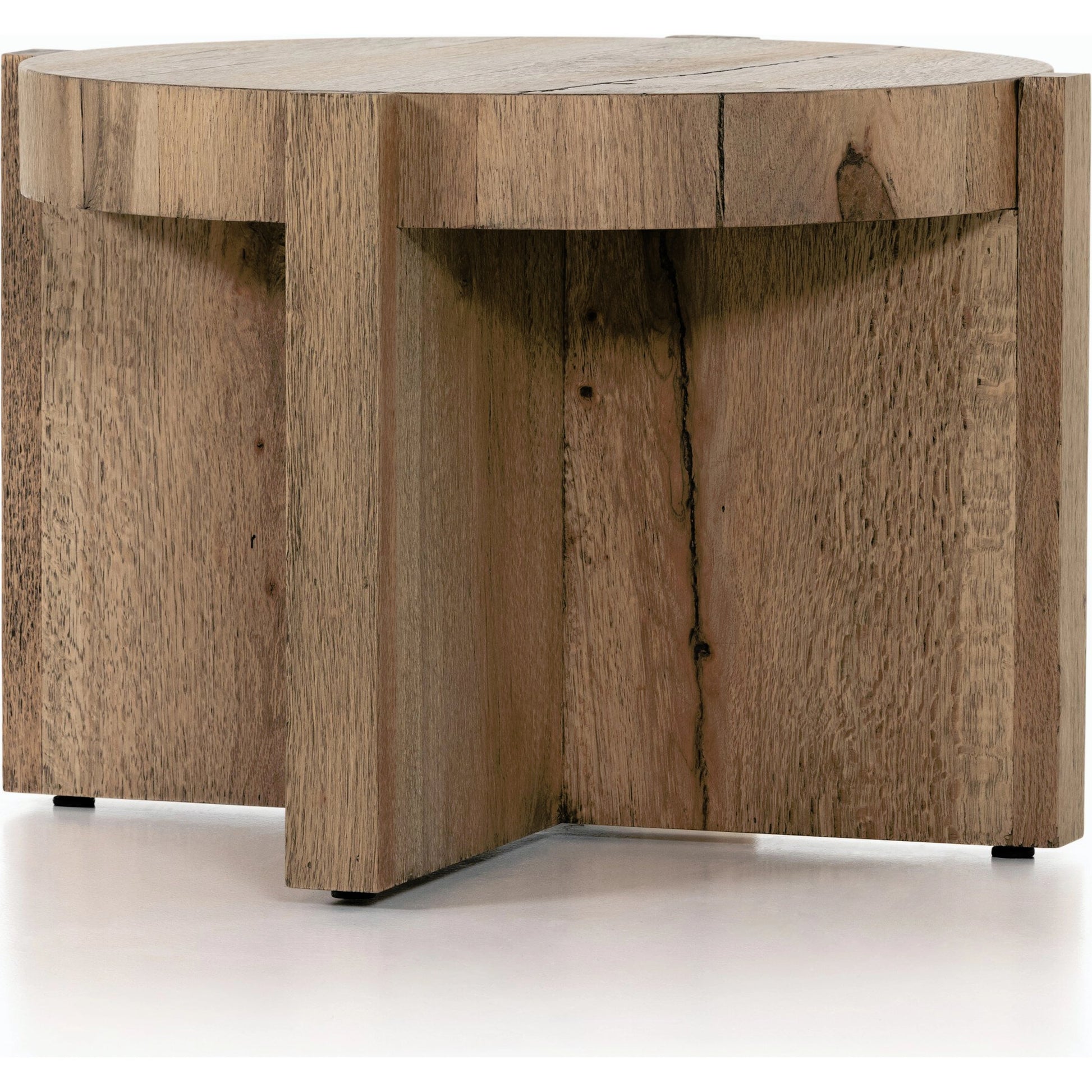 Bingham End Table by Four Hands in rustic oak veneer, distressed iron and distressed iron. Made from thick oak veneer, engineered hardwood, iron in a rustic style.