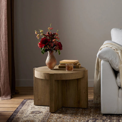 Bingham End Table by Four Hands in rustic oak veneer, distressed iron and distressed iron. Made from thick oak veneer, engineered hardwood, iron in a rustic style.