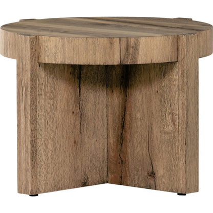 Bingham End Table by Four Hands in rustic oak veneer, distressed iron and distressed iron. Made from thick oak veneer, engineered hardwood, iron in a rustic style.