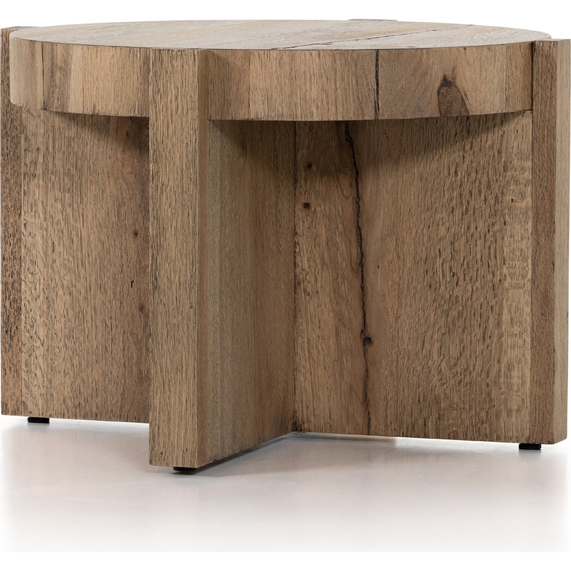 Bingham End Table by Four Hands in rustic oak veneer, distressed iron and distressed iron. Made from thick oak veneer, engineered hardwood, iron in a rustic style.