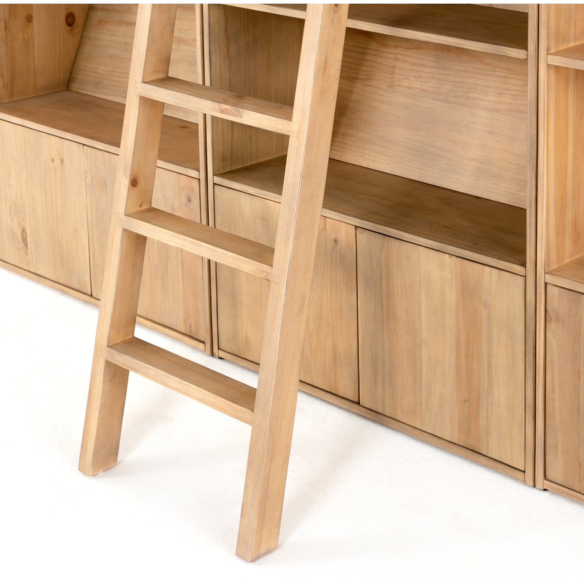 Bane Triple Bookshelf with Ladder by Four Hands in smoked pine, black iron and smoked pine. Made from solid pine, iron in a cottage & farmhouse style.
