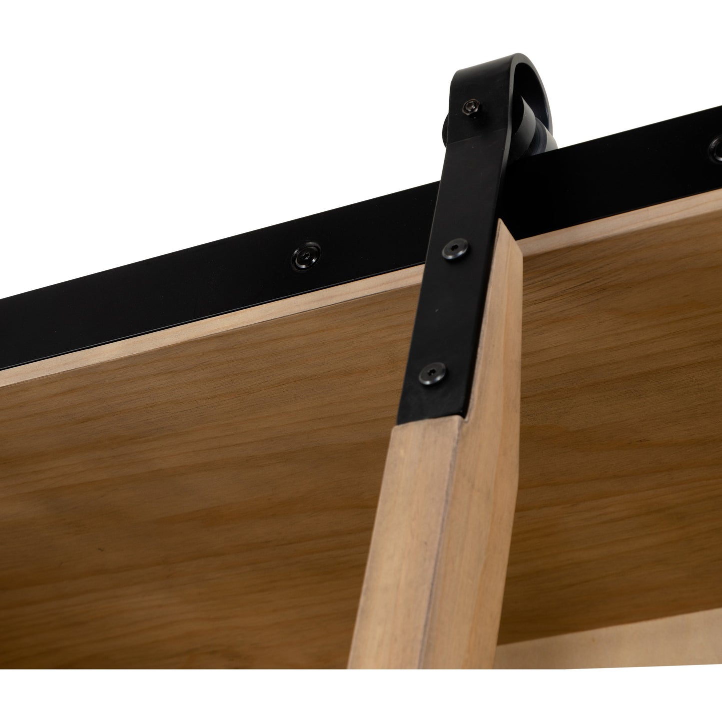 015 SI-1714358 | Closeup | Bane Triple Bookshelf with Ladder by Four Hands in smoked pine, black iron and smoked pine. Made from solid pine, iron in a cottage & farmhouse style.
