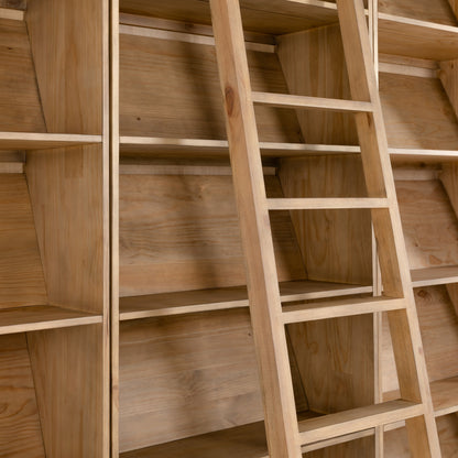 Bane Triple Bookshelf with Ladder by Four Hands in smoked pine, black iron and smoked pine. Made from solid pine, iron in a cottage & farmhouse style.