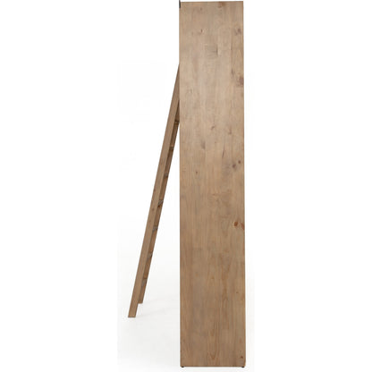 Bane Triple Bookshelf with Ladder by Four Hands in smoked pine, black iron and smoked pine. Made from solid pine, iron in a cottage & farmhouse style.