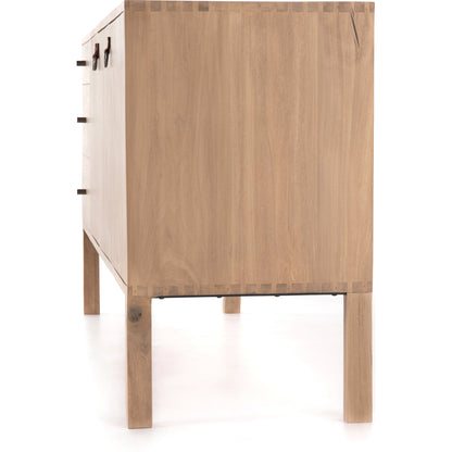 Isador Sideboard by Four Hands. Made from solid poplar, top grain leather, iron in a modern style.