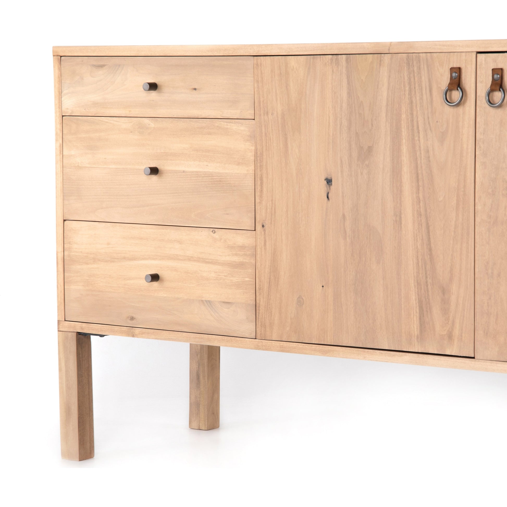 Isador Sideboard by Four Hands. Made from solid poplar, top grain leather, iron in a modern style.