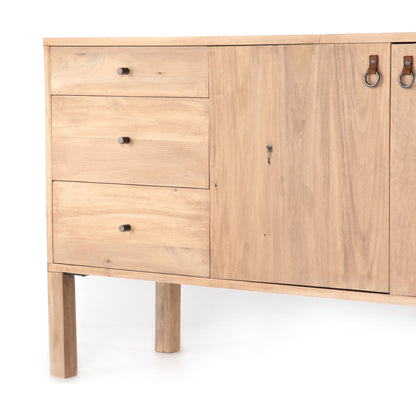 Isador Sideboard by Four Hands. Made from solid poplar, top grain leather, iron in a modern style.