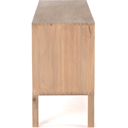 Isador Sideboard by Four Hands. Made from solid poplar, top grain leather, iron in a modern style.