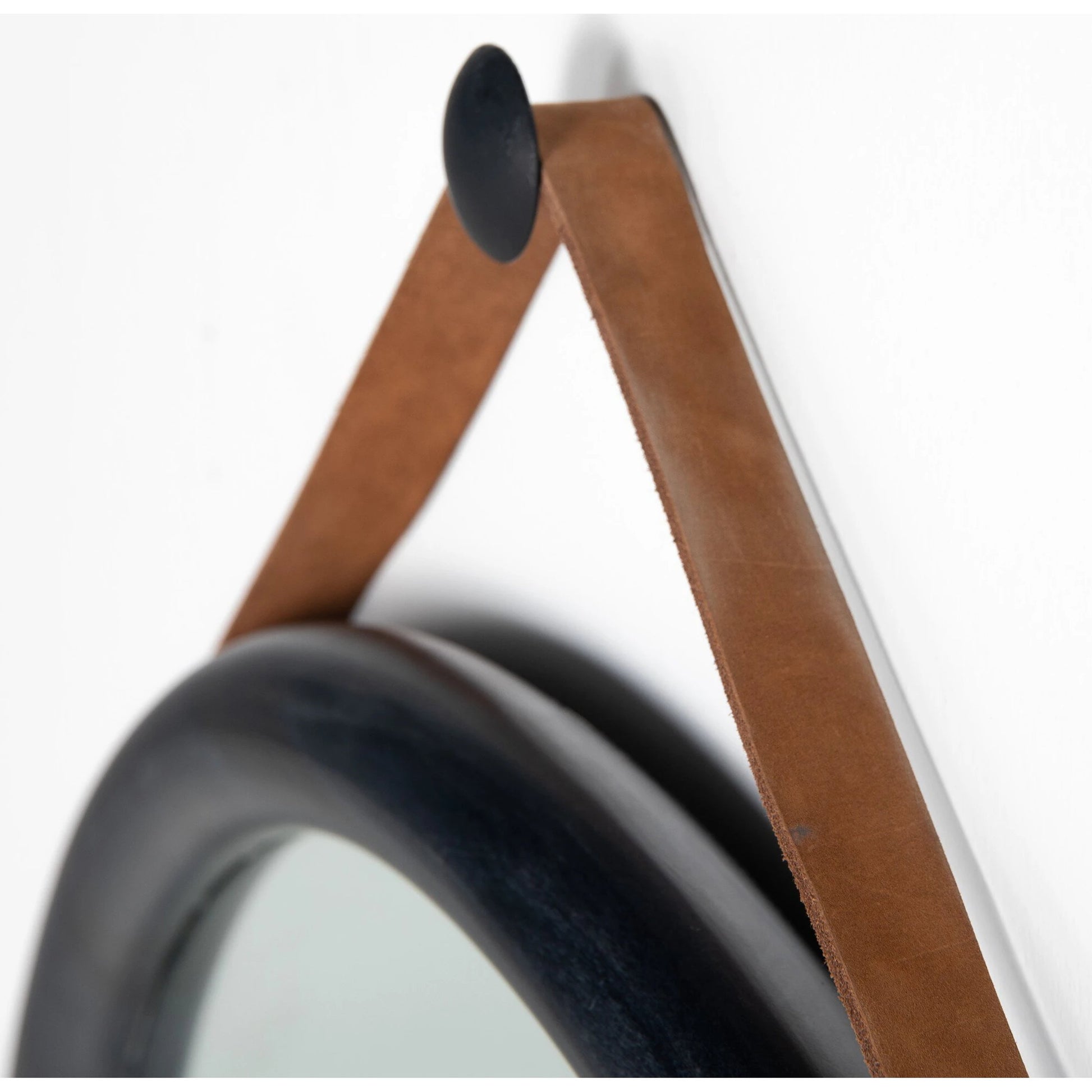 Des Mirror by Four Hands. Made from solid poplar, top grain leather, iron in a modern style.