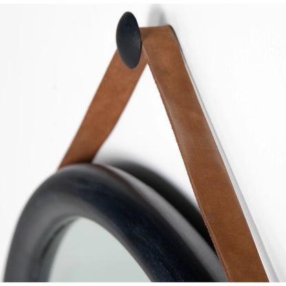 Des Mirror by Four Hands. Made from solid poplar, top grain leather, iron in a modern style.